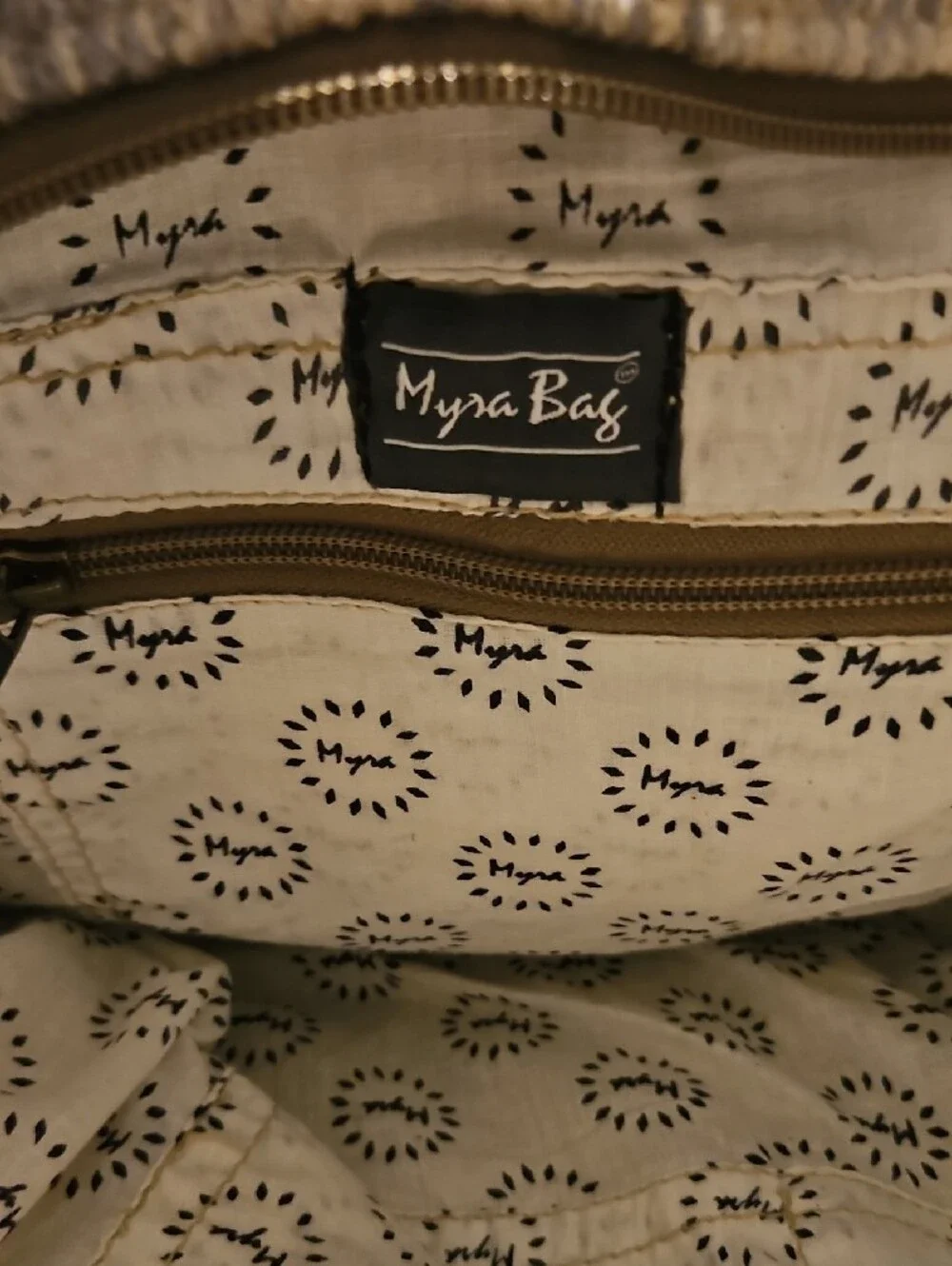 Neutral Woven Tote with Brown Shoulder Straps